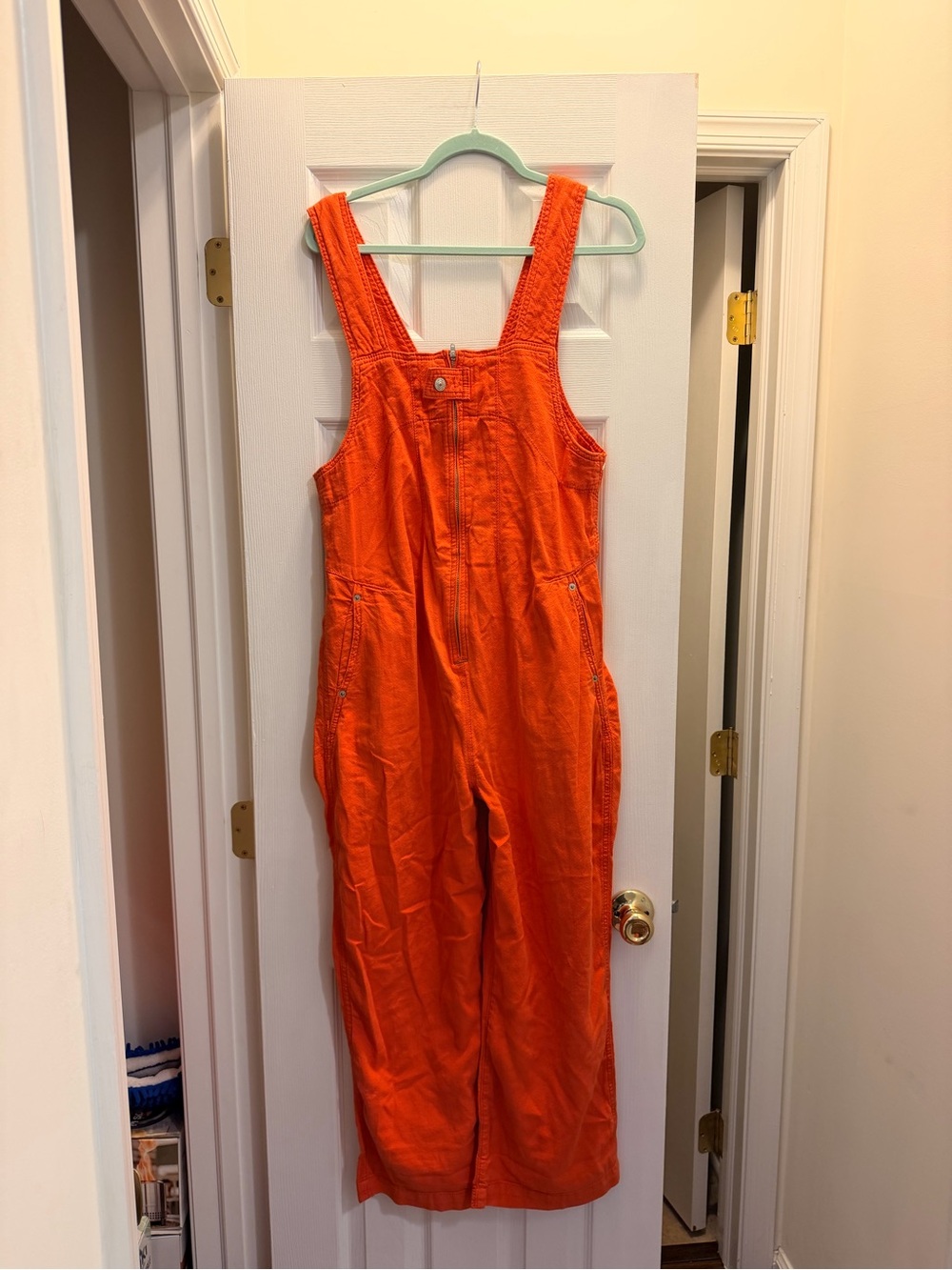 We The Free Vibrant Orange Cotton Zip-Front Jumpsuit